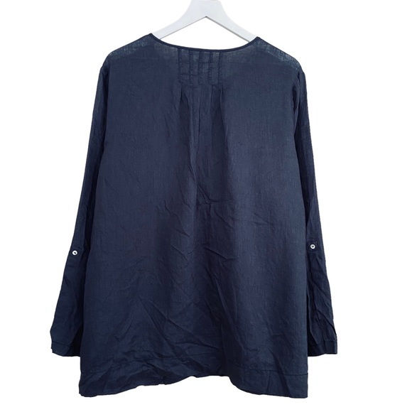 Nurture 100% Linen Dark Navy PinTuck Style Long Sleeve Tunic Blouse Size XL - Picture 3 of 6